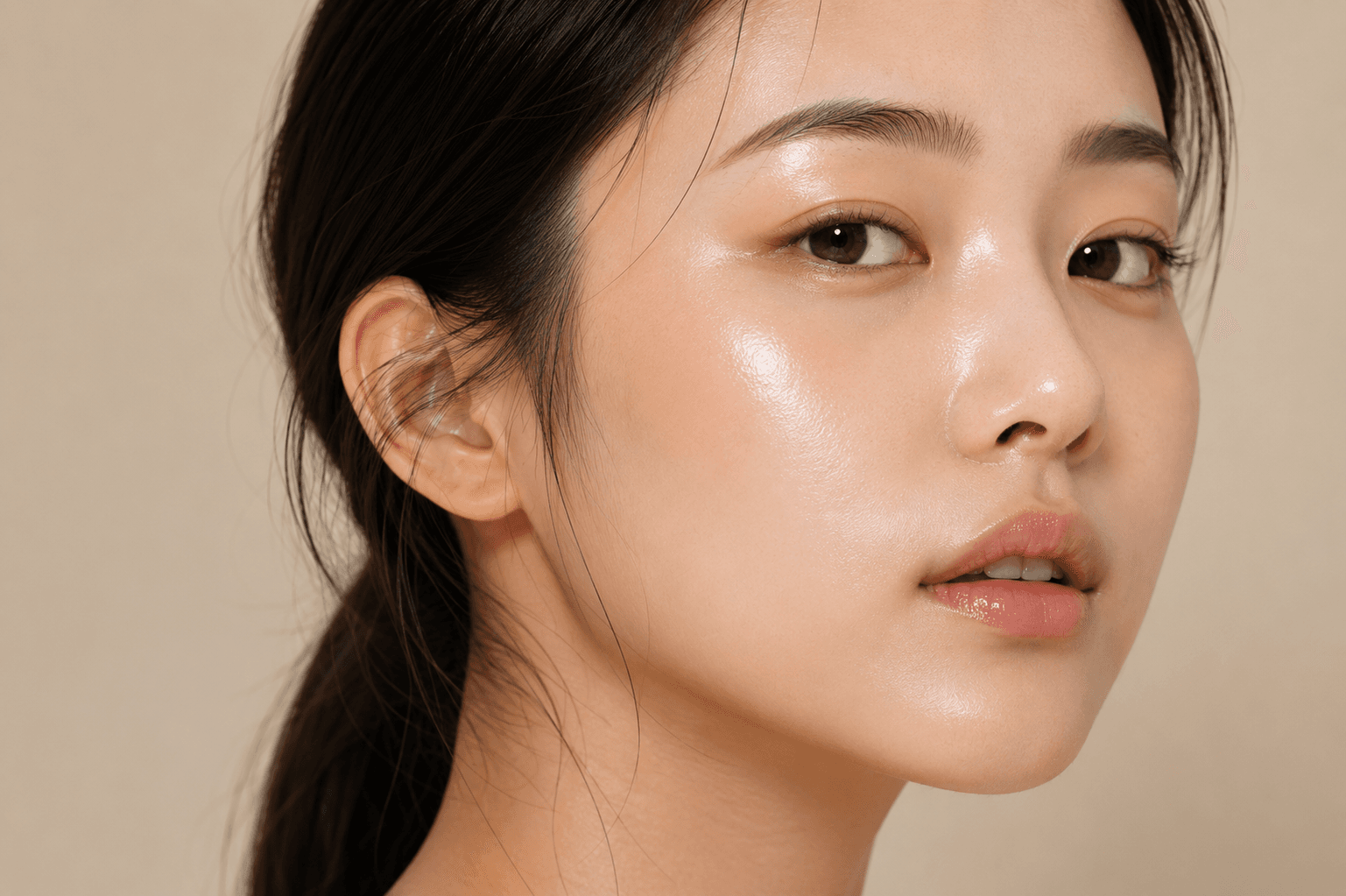 Rostro con piel luminosa efecto glow